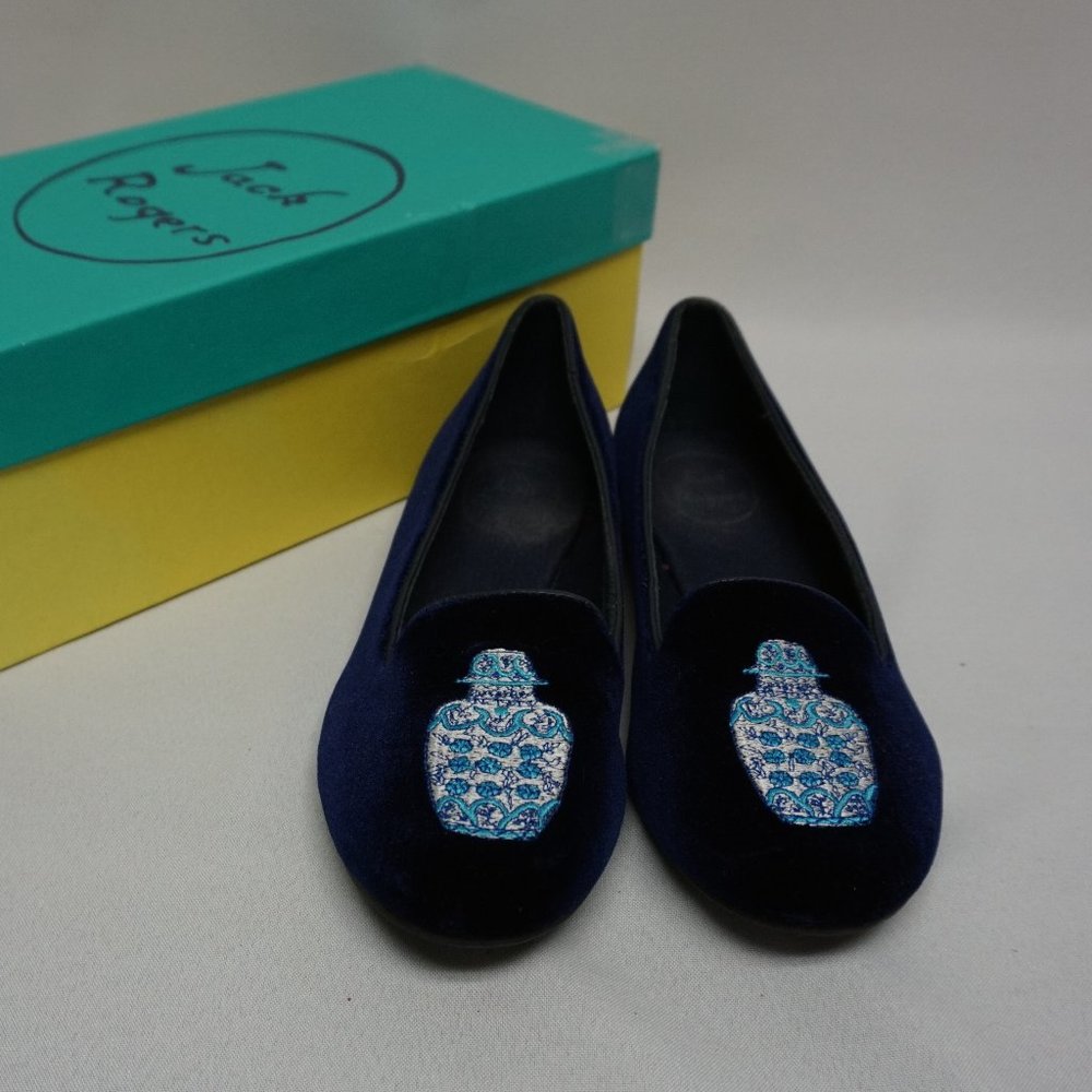 Jack Rogers Blue Velvet Ginger Jar Ballerina Flat Shoes